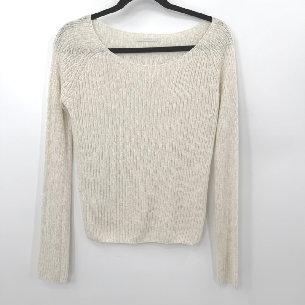 MARAN Ribbed Knit Sweater Women S Cream Minimalist Chic K-Fashion Linen Blend
